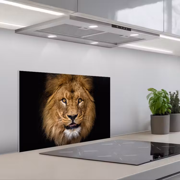 Leeuw - Portret - Zwart - Dieren keuken achterwand spatscherm klein -3d_schuin