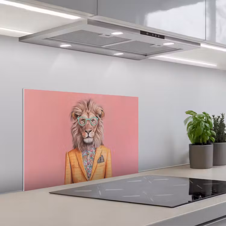 Leeuw - Pak - Geruit - Bril keuken achterwand spatscherm klein -3d_schuin