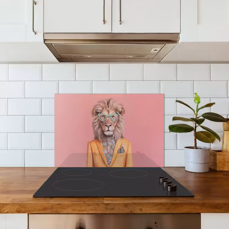 Leeuw - Pak - Geruit - Bril keuken achterwand spatscherm klein -sfeer2