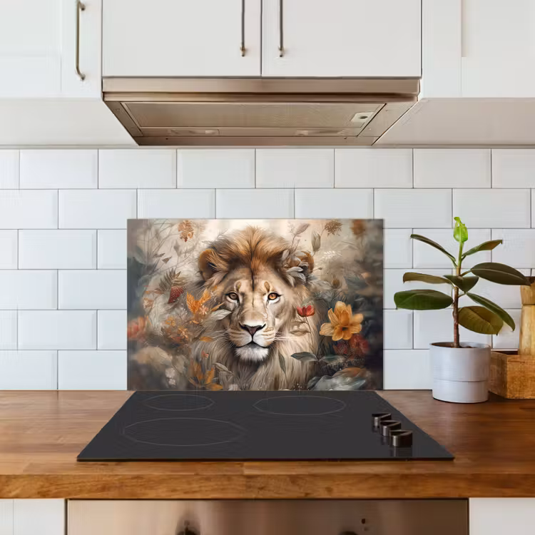 Leeuw - Wilde dieren - Planten - Natuur - Bloemen keuken achterwand spatscherm klein -sfeer2