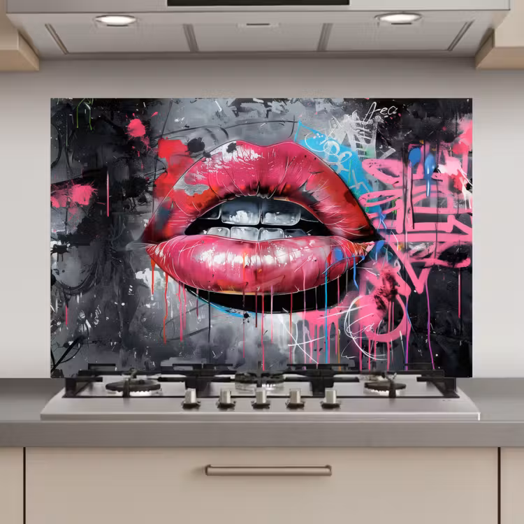Lippen - Felroze - Graffiti - Verfstrepen keuken achterwand spatscherm klein -3d_website