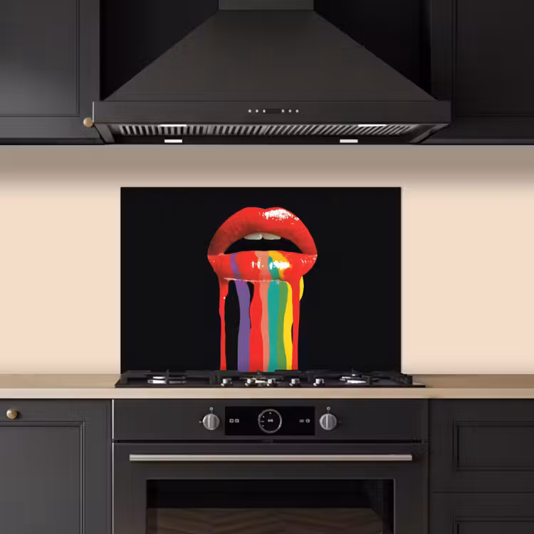 Lippen - Kleuren - Zwart keuken achterwand spatscherm klein -sfeer1