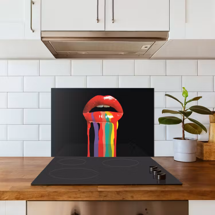 Lippen - Kleuren - Zwart keuken achterwand spatscherm klein -sfeer2