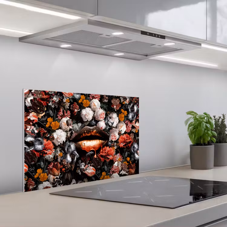 Lippen - Bloemen - Verf - Oranje - Kunst - Abstract - Oude meesters keuken achterwand spatscherm klein -3d_schuin
