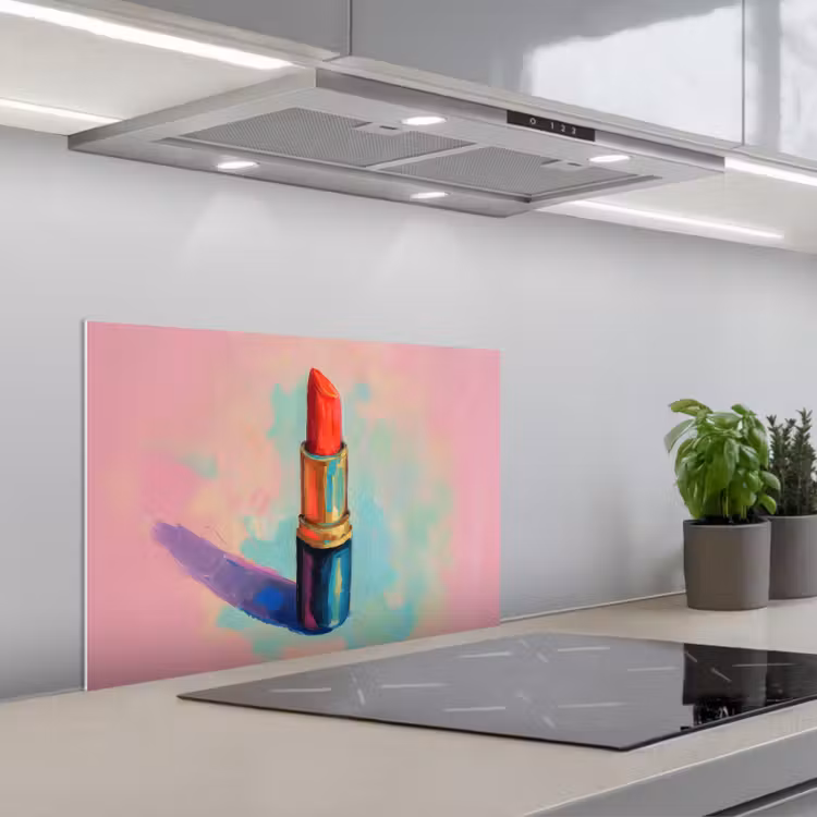 Lippenstift - Rood - Penseelstreken keuken achterwand spatscherm klein -3d_schuin