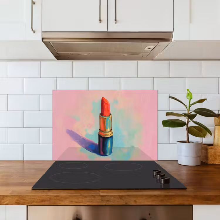 Lippenstift - Rood - Penseelstreken keuken achterwand spatscherm klein -sfeer2