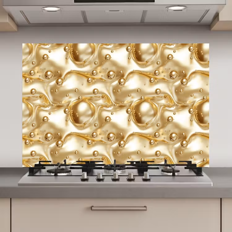 Vloeibaar - Druppels - Goud keuken achterwand spatscherm klein 900 -3d_website