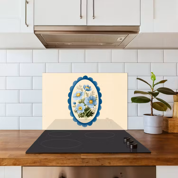 Lijst - Bloemen - Lichtblauw - Illustratie keuken achterwand spatscherm klein -sfeer2