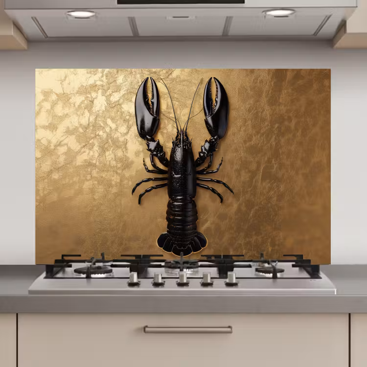 Kreeft - Zwart - Goud - Luxe keuken achterwand spatscherm klein -3d_website