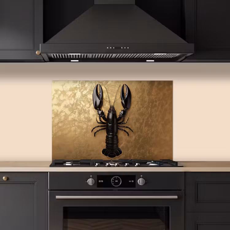 Kreeft - Zwart - Goud - Luxe keuken achterwand spatscherm klein -sfeer1