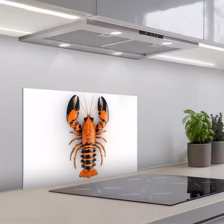 Kreeft - Zwart - Oranje - Wit - Uniek keuken achterwand spatscherm klein -3d_schuin