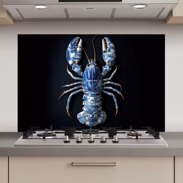 Kreeft - Delftsblauw - Schild - Stoer keuken achterwand spatscherm klein -3d_website