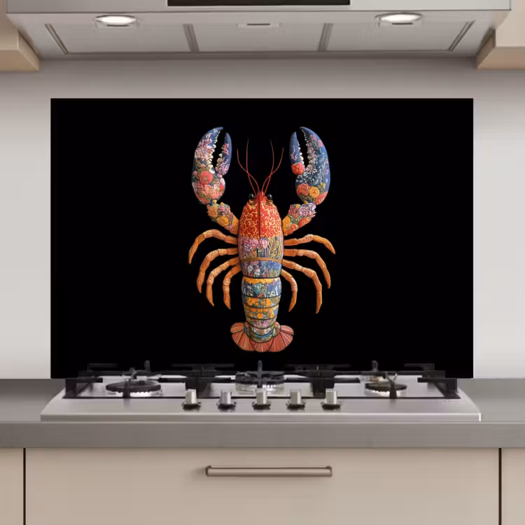 Kreeft - Borduur - Kleurrijk - Bloemen keuken achterwand spatscherm klein -3d_website