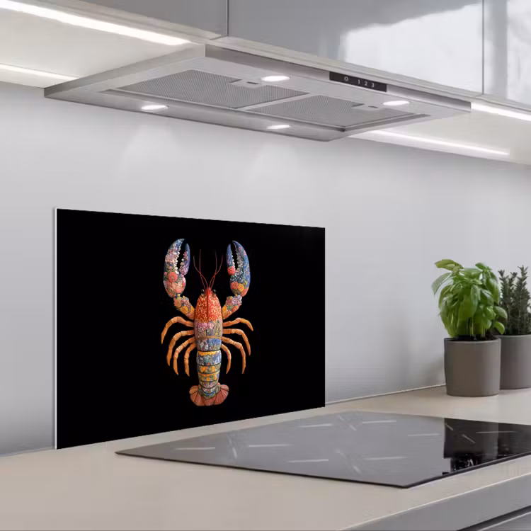 Kreeft - Borduur - Kleurrijk - Bloemen keuken achterwand spatscherm klein -3d_schuin