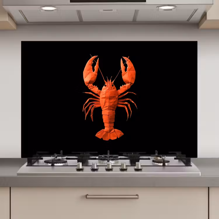 Kreeft - Papier - Origami papier - Rood keuken achterwand spatscherm klein -3d_website