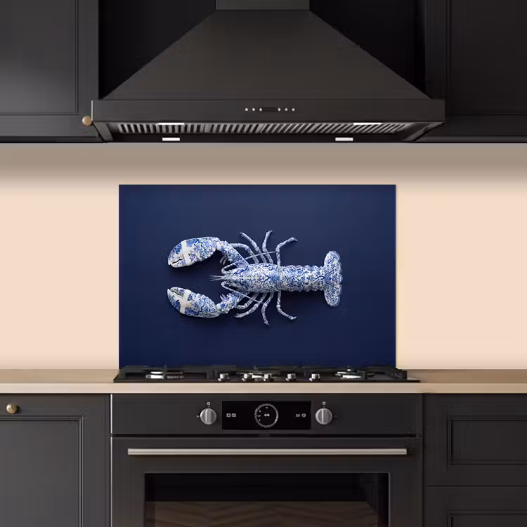 Kreeft - Porselein - Delfts - Blauw keuken achterwand spatscherm klein -sfeer1