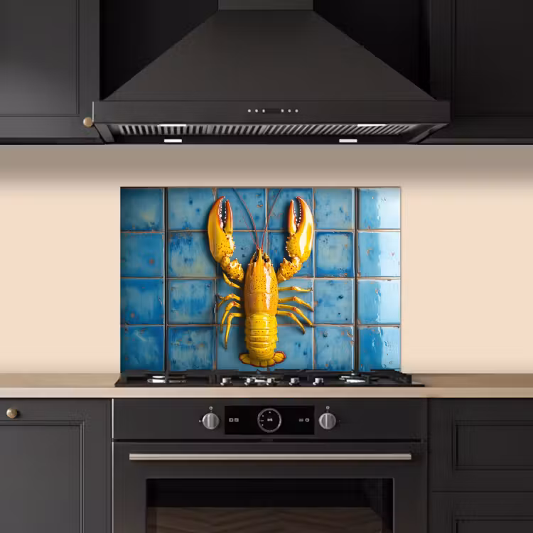 Kreeft - Geel - Blauw - Tegels keuken achterwand spatscherm klein -sfeer1