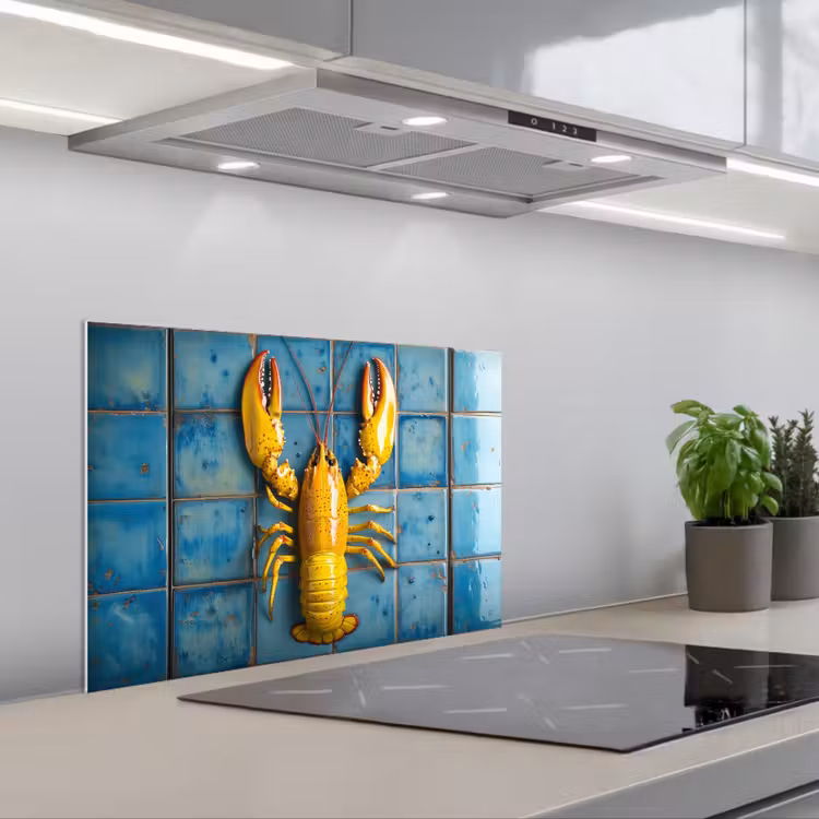 Kreeft - Geel - Blauw - Tegels keuken achterwand spatscherm klein -3d_schuin