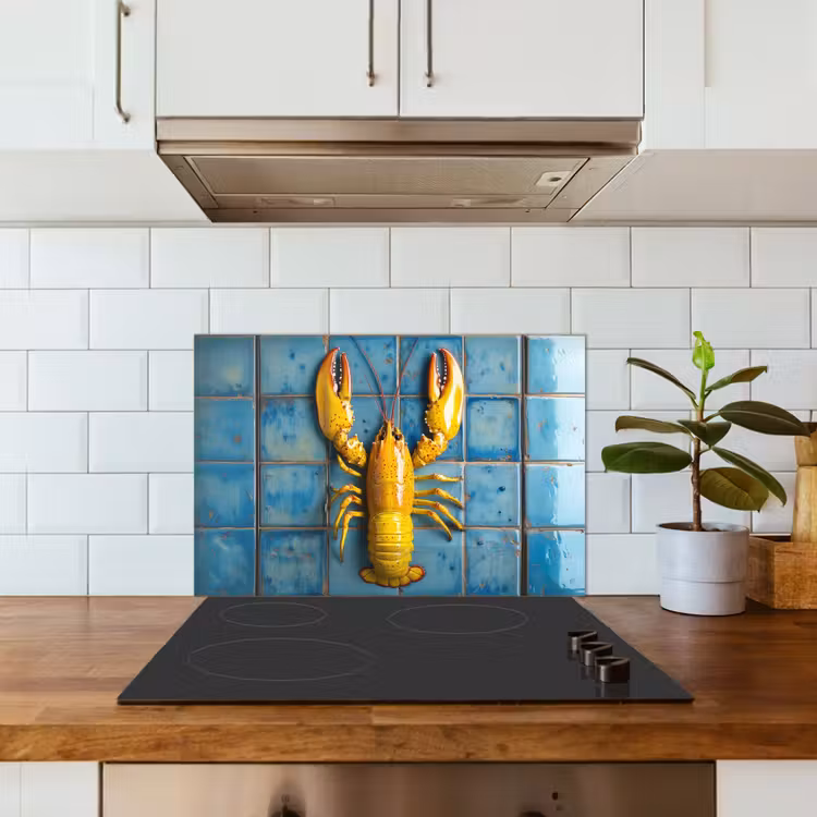 Kreeft - Geel - Blauw - Tegels keuken achterwand spatscherm klein -sfeer2