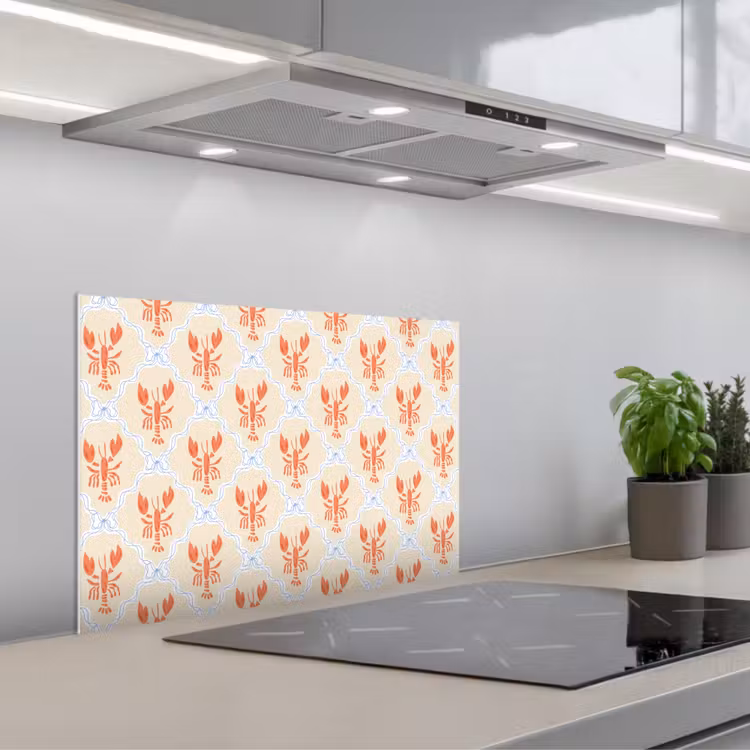 Zee - Kreeft - Blauw - Geel - Oranje keuken achterwand spatscherm klein 900 -3d_schuin