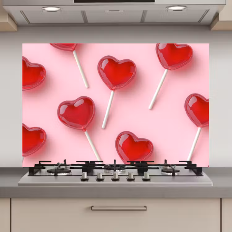 Lollies - Hartjes - Roze keuken achterwand spatscherm klein -3d_website