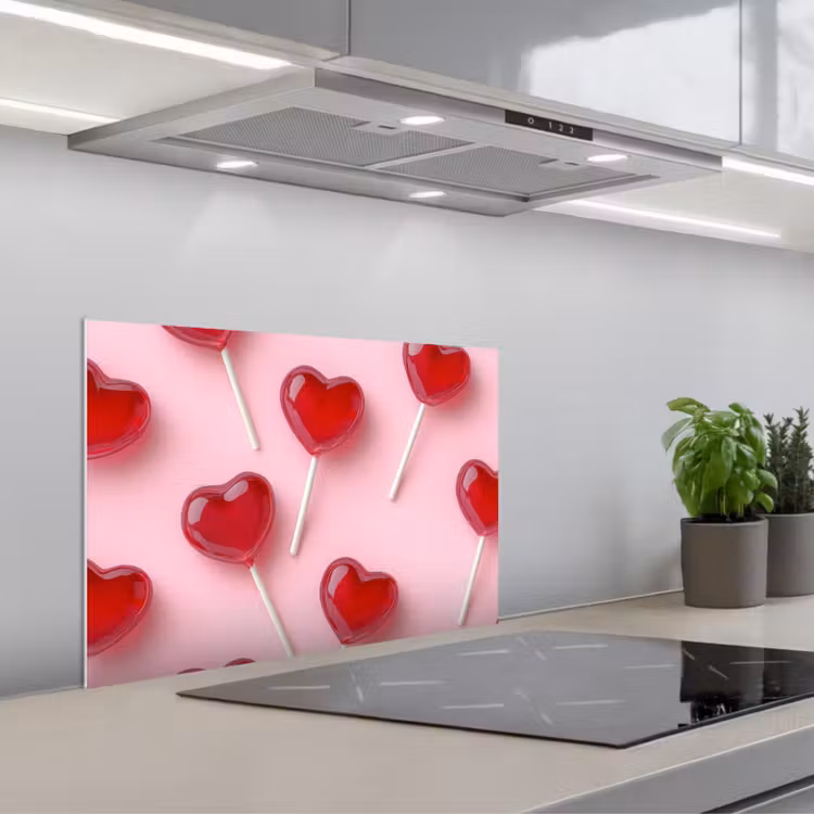 Lollies - Hartjes - Roze keuken achterwand spatscherm klein -3d_schuin