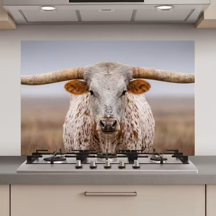 Longhorn - Grasveld - Dier keuken achterwand spatscherm klein -3d_website