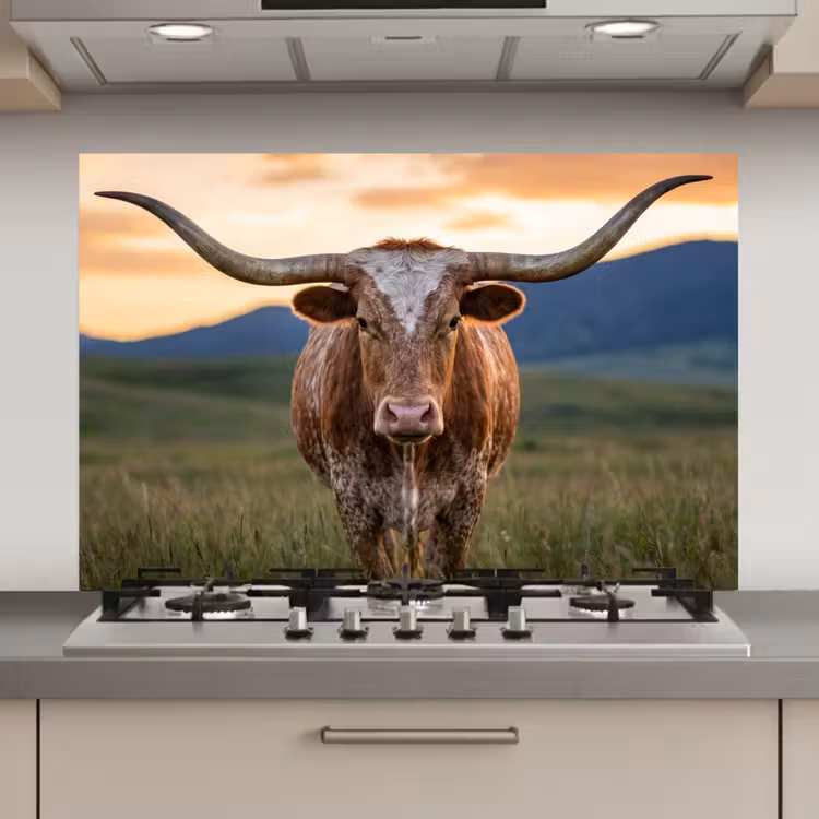 Longhorn - Landschap - Zonsondergang keuken achterwand spatscherm klein -3d_website