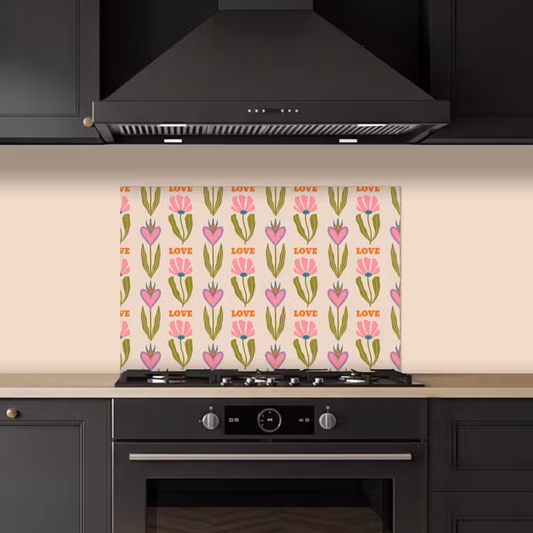 Love - Patroon - Bloemen - Hartjes keuken achterwand spatscherm klein 900 -sfeer1