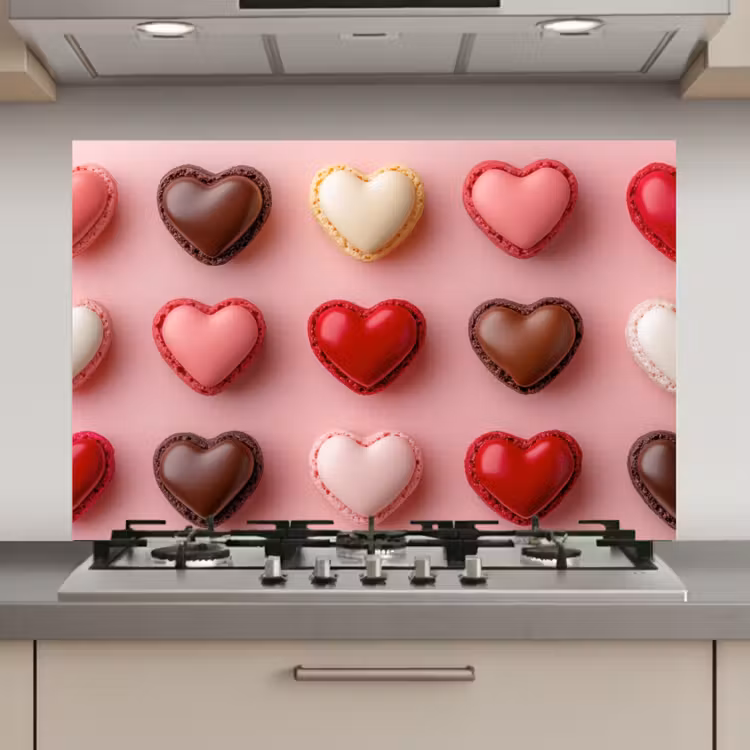 Macarons - Hartjes - Kleurrijk - Roze keuken achterwand spatscherm klein -3d_website