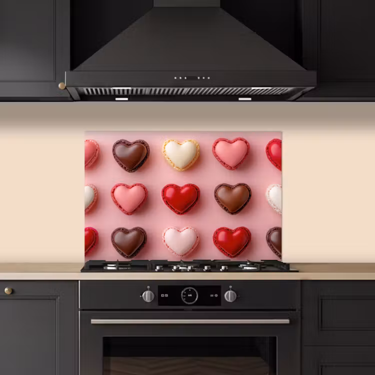 Macarons - Hartjes - Kleurrijk - Roze keuken achterwand spatscherm klein -sfeer1
