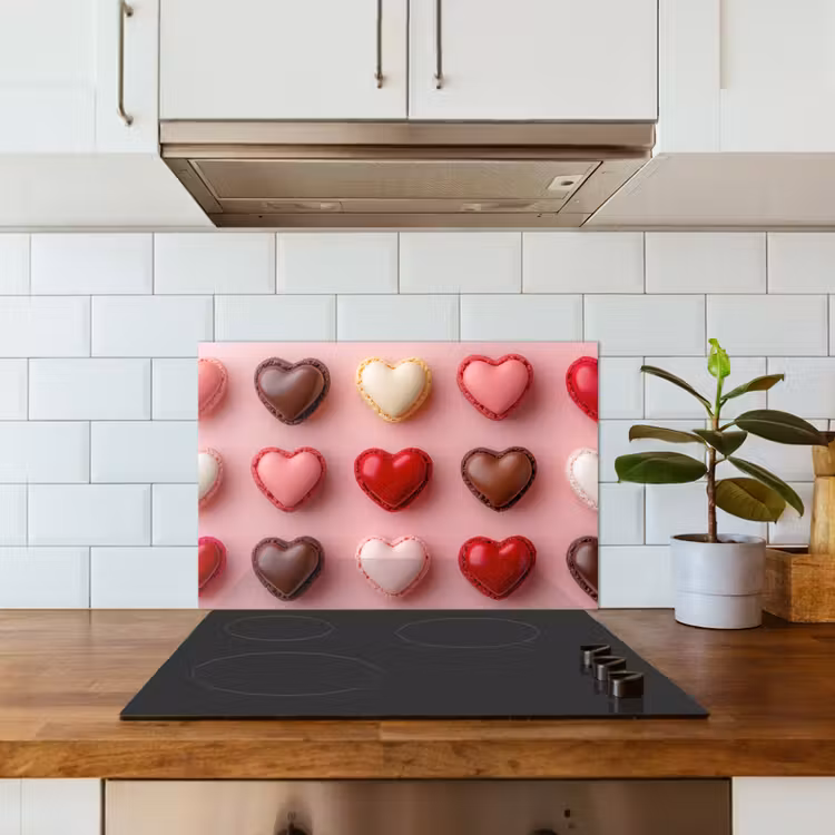 Macarons - Hartjes - Kleurrijk - Roze keuken achterwand spatscherm klein -sfeer2