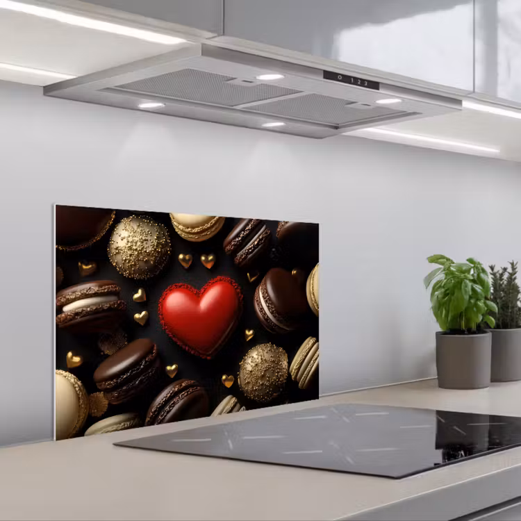 Macarons - Rood - Hart keuken achterwand spatscherm klein -3d_schuin