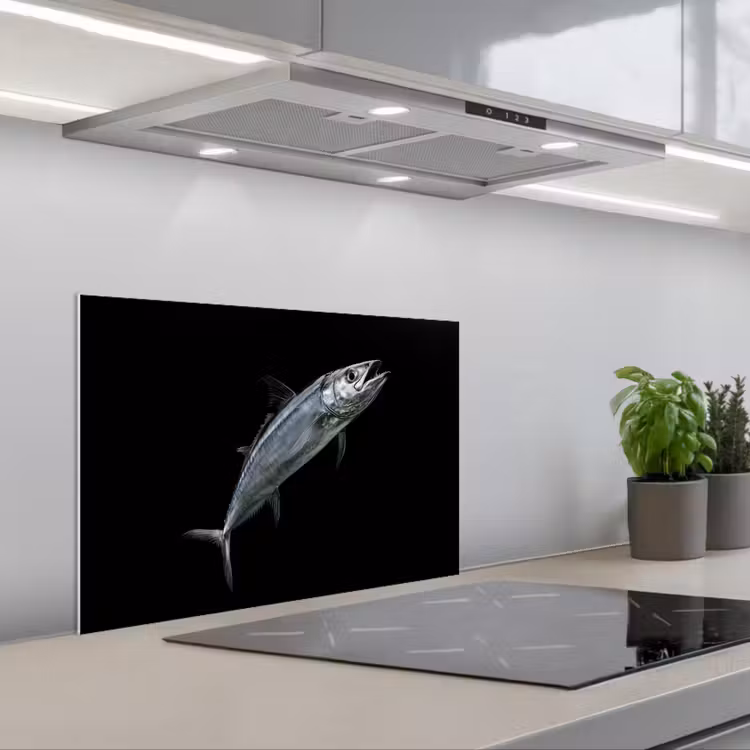Makreel - Vis - Zwart keuken achterwand spatscherm klein -3d_schuin