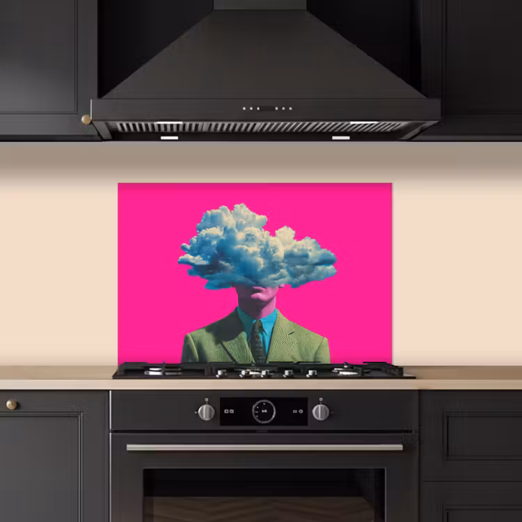 Man - Pak - Wolk - Roze keuken achterwand spatscherm klein -sfeer1