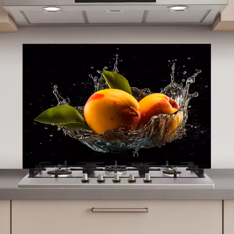 Mango - Fruit - Water - Zwart - Bladeren keuken achterwand spatscherm klein -3d_website