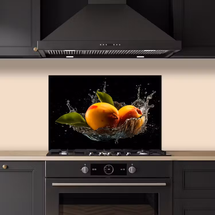 Mango - Fruit - Water - Zwart - Bladeren keuken achterwand spatscherm klein -sfeer1