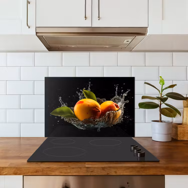 Mango - Fruit - Water - Zwart - Bladeren keuken achterwand spatscherm klein -sfeer2