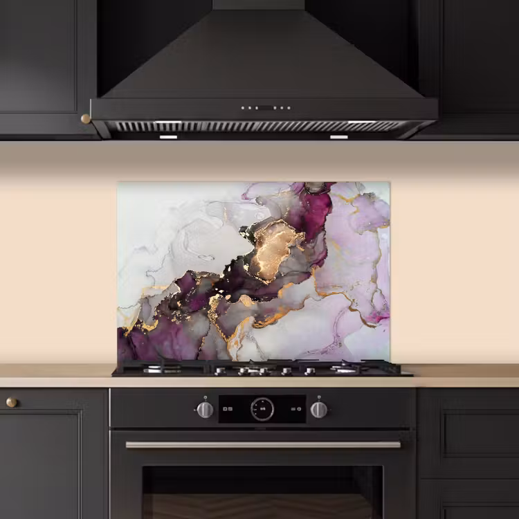 Marmer - Abstract - Goud - Paars keuken achterwand spatscherm klein -sfeer1