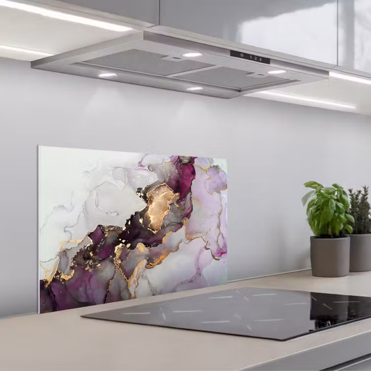Marmer - Abstract - Goud - Paars keuken achterwand spatscherm klein -3d_schuin
