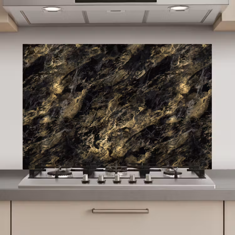 Marmer - Zwart - Goud keuken achterwand spatscherm klein 900 -3d_website