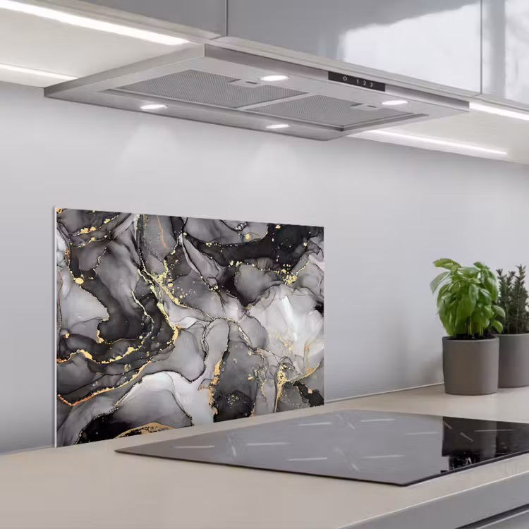 Marmer - Zwart - Goud - Grijs keuken achterwand spatscherm klein -3d_schuin