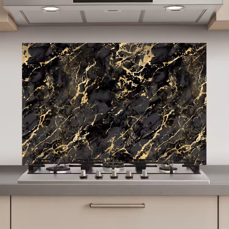 Marmer - Zwart - Goudstructuur keuken achterwand spatscherm klein 900 -3d_website