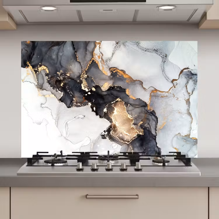 Marmer - Goud - Abstract - Zwart Wit - Luxe keuken achterwand spatscherm klein -3d_website