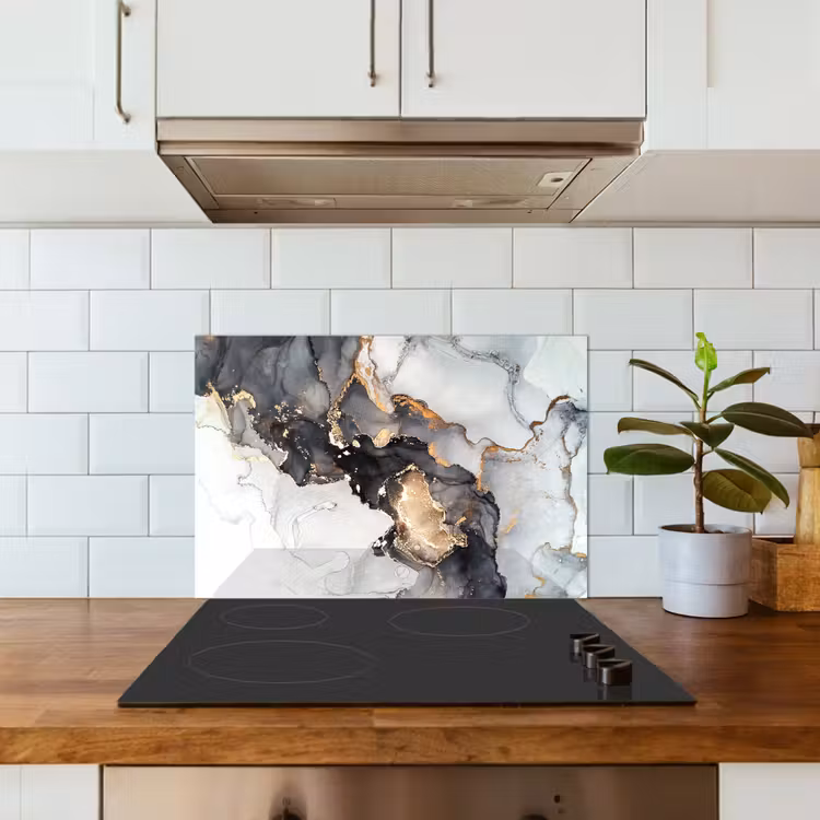 Marmer - Goud - Abstract - Zwart Wit - Luxe keuken achterwand spatscherm klein -sfeer2