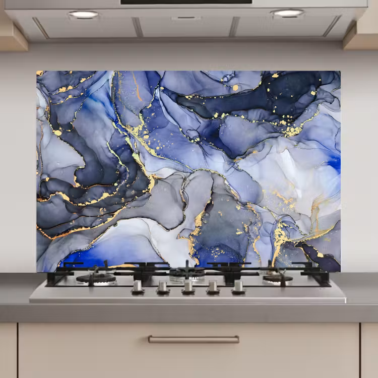 Marmer - Goud - Abstract - Blauw keuken achterwand spatscherm klein -3d_website