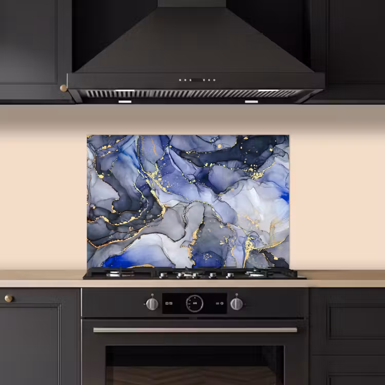 Marmer - Goud - Abstract - Blauw keuken achterwand spatscherm klein -sfeer1