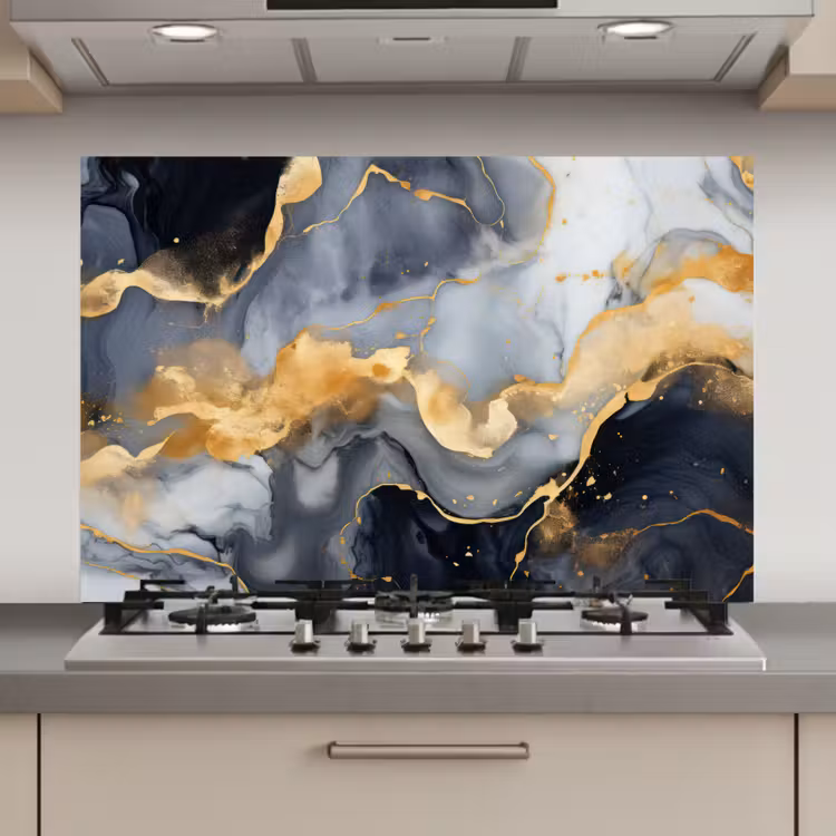 Marmer - Goud - Abstract - Luxe - Zwart en Wit keuken achterwand spatscherm klein -3d_website