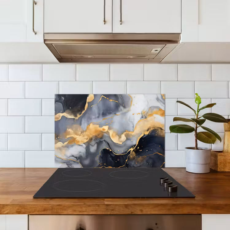 Marmer - Goud - Abstract - Luxe - Zwart en Wit keuken achterwand spatscherm klein -sfeer2
