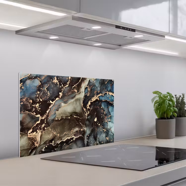 Marmer - Goud - Groen keuken achterwand spatscherm klein -3d_schuin
